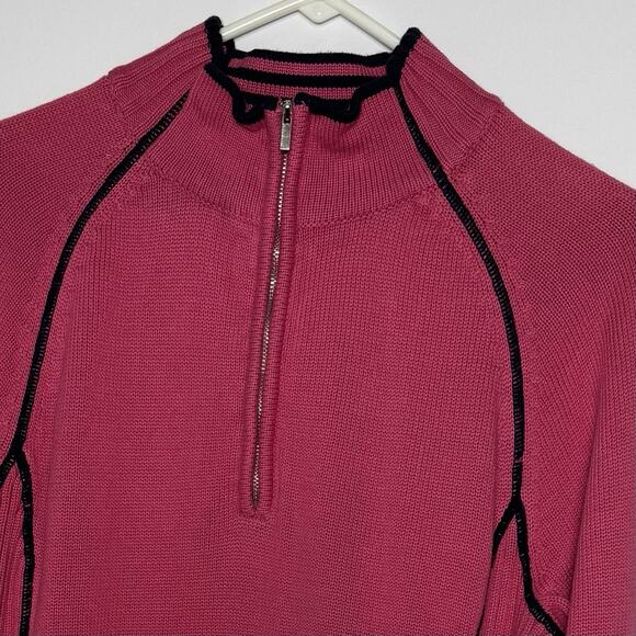 Liz Claiborne Women’s Sweater XL Pink Black Trim 100% Cotton Half Zip Pullover - Picture 2 of 8